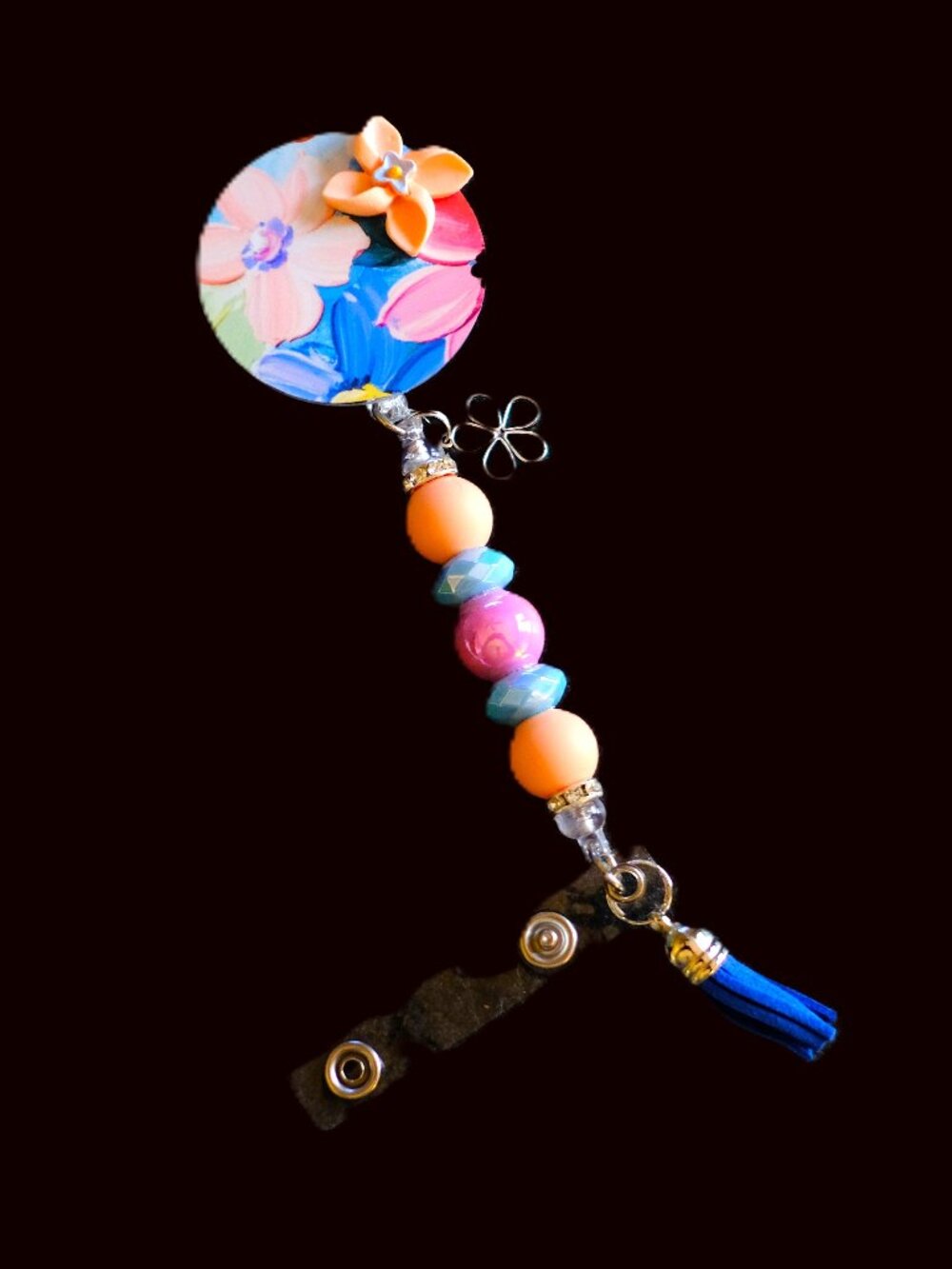 Pretty Beaded Badge Reel, Handmade, retractable, clip, nurse, teacher, gift, ID